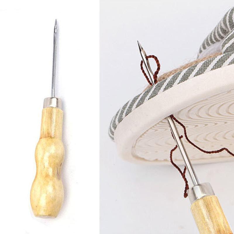 Wooden Handle Shoes Repairing Awl Leather Shoe Sewing Cobbler Tool DIY Craft Repair Hand Stitcher Straight Curved Hook