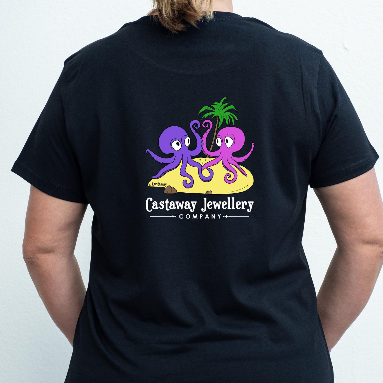 Ladies Inky Adventures Tee Shirt Black - Octopus on a Desert Island Tee Shirt L