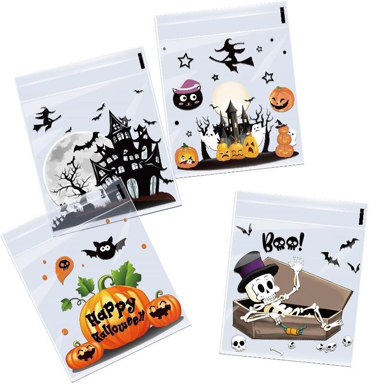 100Pcs Small Halloween Treat Bags,Clear Self Adhesive Candy Bags, Plastic Cookie Bags For Trick Or Treat, Halloween Goodie Bags