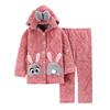 Coral Fleece Pajamas Women'S Winter Warm Thickened Fleece Three-Layer Padded Jacket With Hat Flannel Loungewear Set