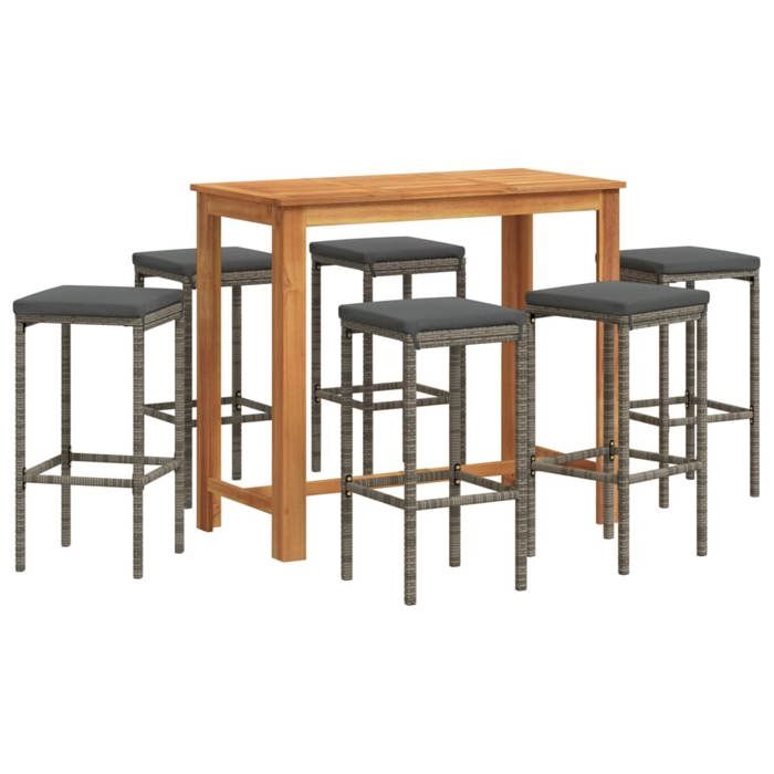 VidaXL Ensemble de bar de jardin 7 pcs gris bois massif acacia rotin, table et chaises de bar d'extérieur, ensemble de 3295287