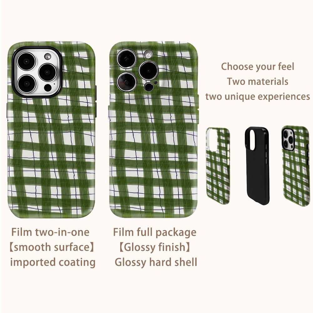 Rustic Green Plaid Phone Case for IPhone 17AIR 16E 16 15 14 13 12 11 17 Pro Max Plus Double-layer Back Cover