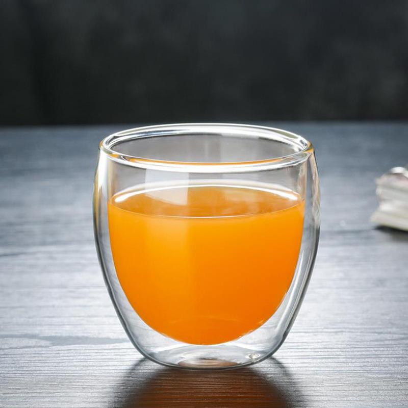 Household Borosilicate Glass Coffee Cup, Water Cup, Juice Cup, Milk Cup, Double-Layer Transparent Glass Egg-Shaped Cup