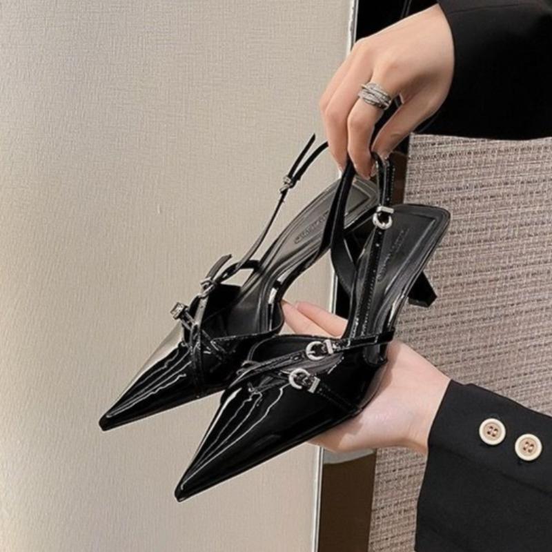 Summer Luxury Buckle Stiletto Sandals for Women Sexy Pointed Toe Low-Top Comfortable Office and Casual Women High Heels