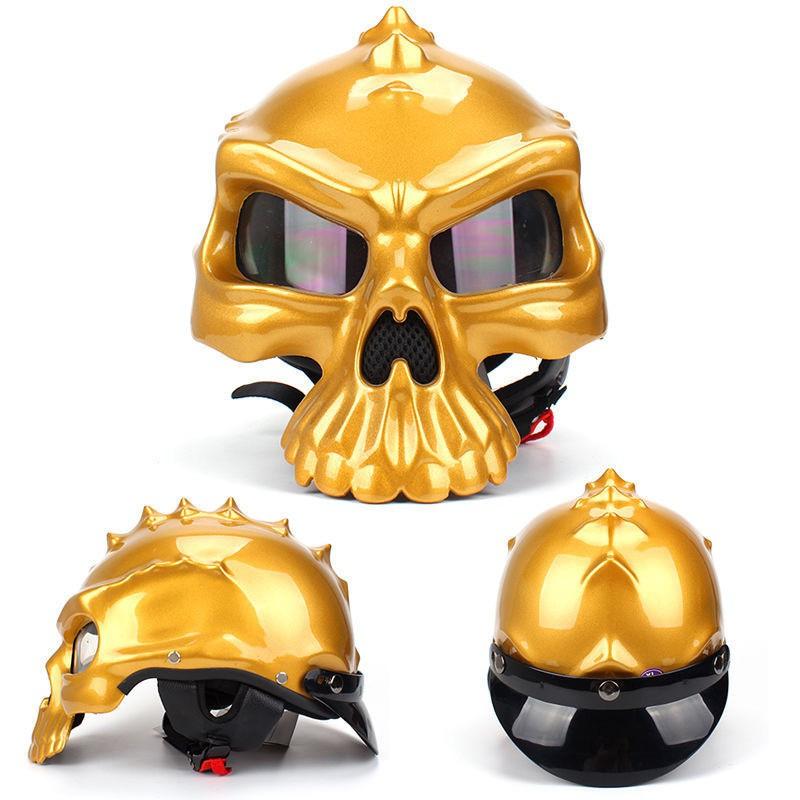ABS Motorcycle Half Helmet With Reversible Skull Design Men Cycling Protective Gear Safety