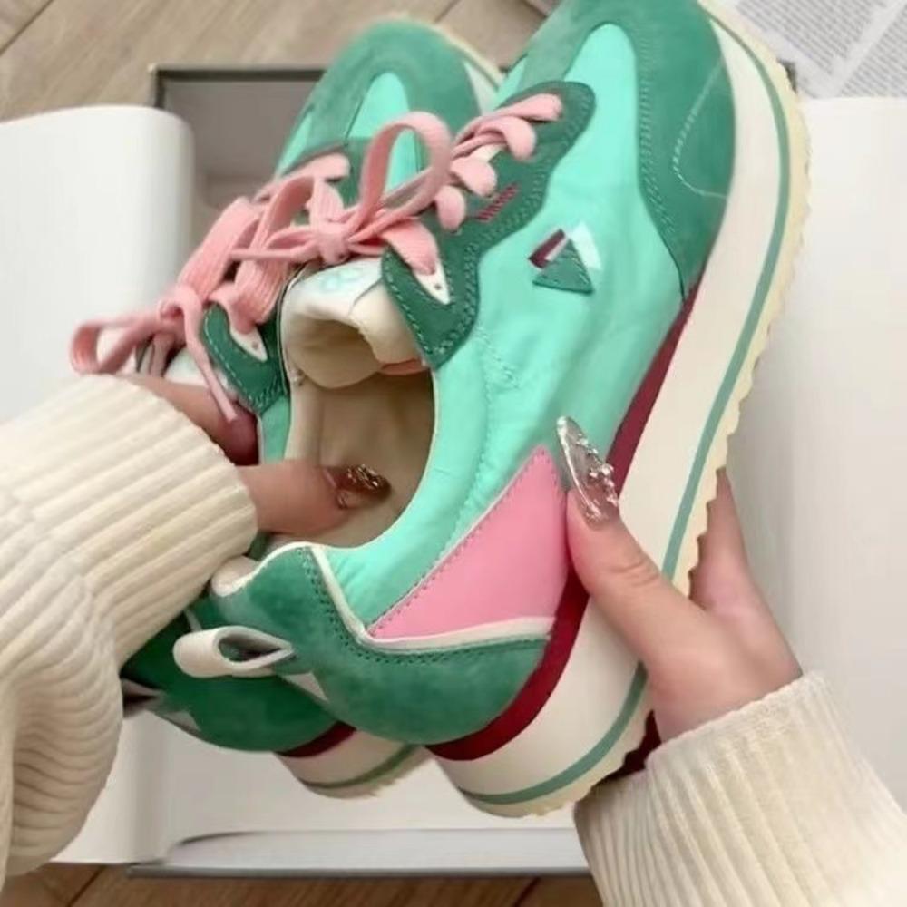 Fashion 2024 New Women Square Heel Sneakers Spring/Autumn Casual Rubber Ladies Platform Shoes Lace-up New Women's Vulcanize Shoes