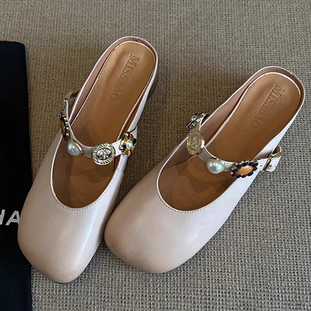 

Версия из овчины~ Баотоу полушлепанцы женские летние носить высококлассное чувство юбка крутые шлепанцы одна педаль ленивые мюли 35