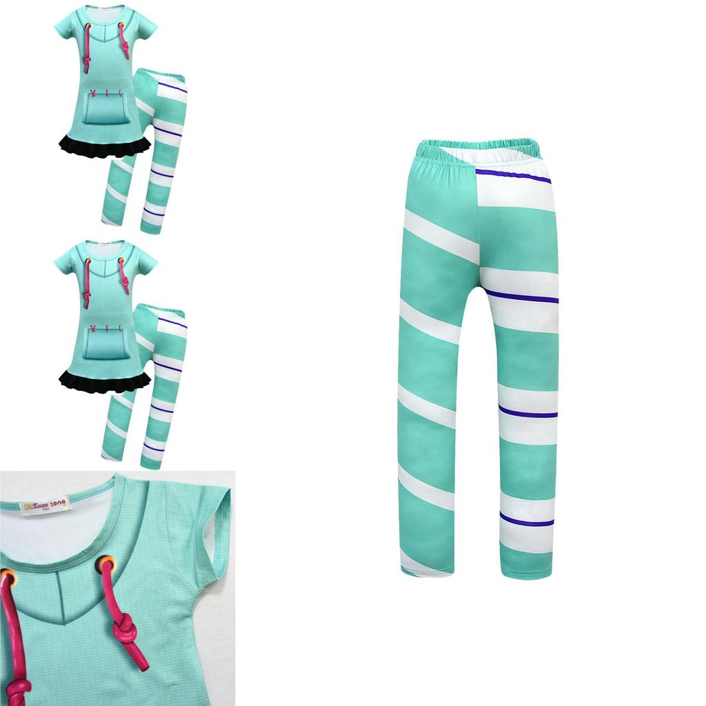 Girls Wreck-it Ralph 2 Vanellope Von Schweetz Colorful Skirt And Pants Cosplay Costume