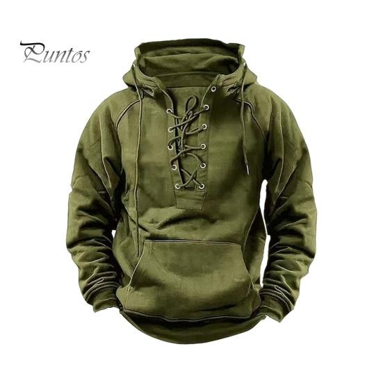 Podzim Zima Muži Mikina s kapucí Šněrovací popruh Volná Elastická manžeta Retro Teplý svetr Středně dlouhá Hip Hop Kapsa Jednobarevná Mikina Top