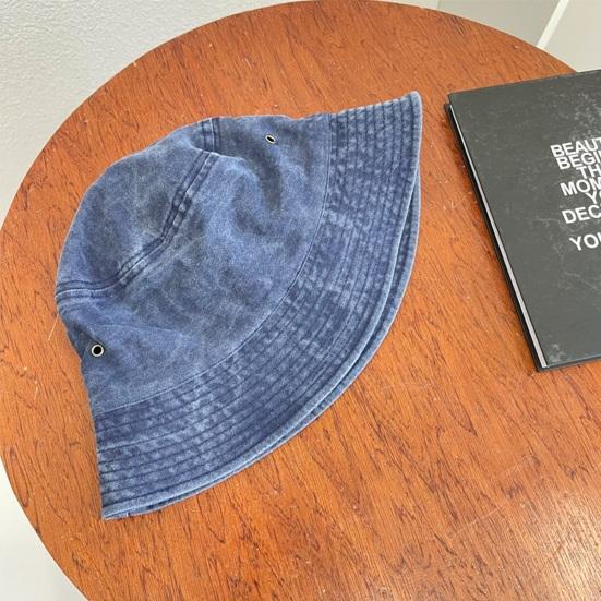 Bucket Hat Solid Color Washed Vintage Anti-UV Sunscreen Decorative Denim Unisex Women Men Cap Headwear