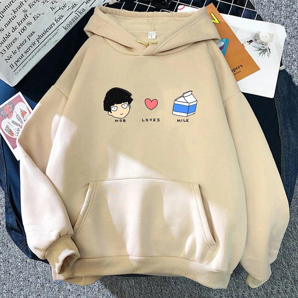 Anime Mob Psycho 100 Mob Loves Milk Hoodies Winter Unisex/women Tops Crew Neck Hoodie Autumn Sweatshirt Vintage Harajuku Sudaderas