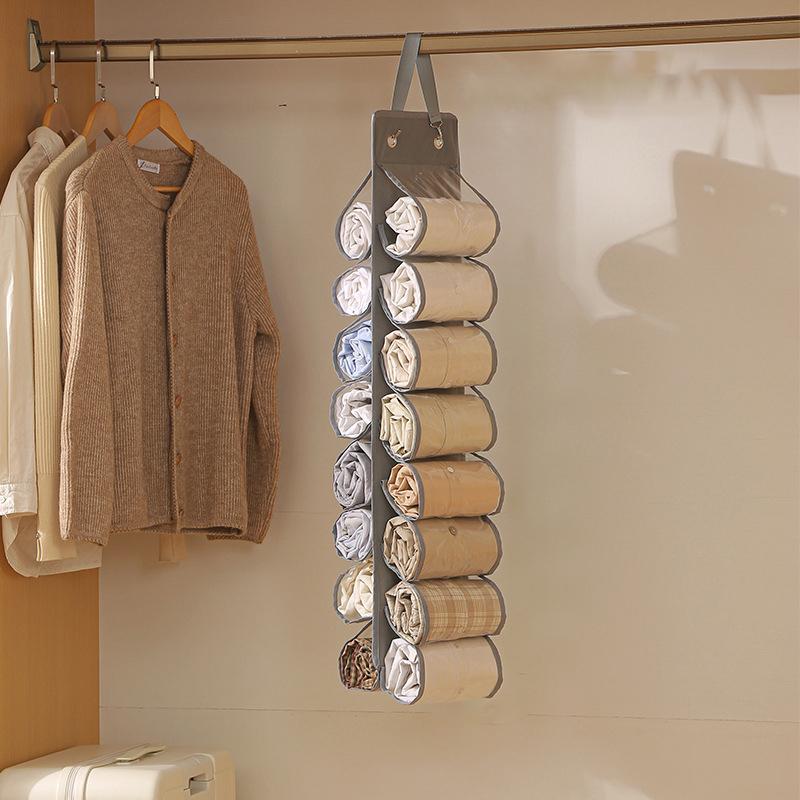 Sac de Rangement pour Leggings Cintre de Rangement Compartiment de Rangement Cintre Pliable Organisateur de Leggings Vêtements Placards Portables Porte-Rouleau