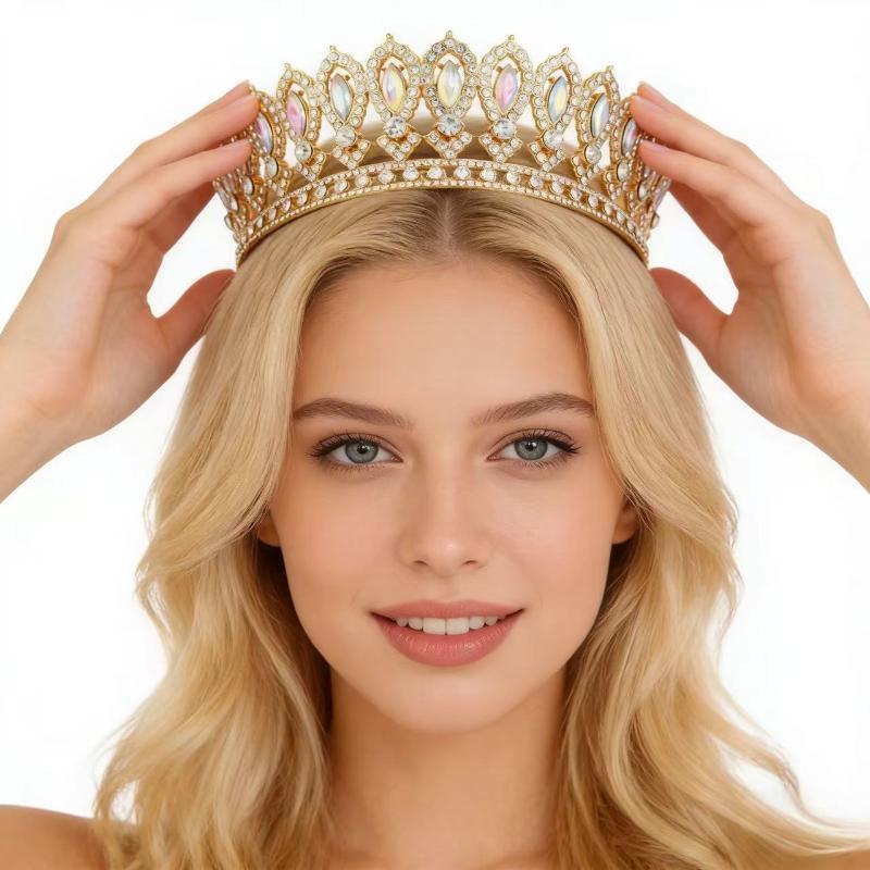Barokní korunky s kamínky pro soutěže Luxusní křišťálové ozdoby na dort Svatba Korunky do vlasů Kulatá Tiará Královny Princezny