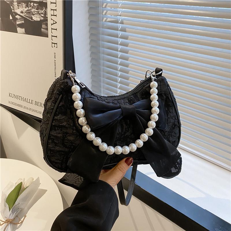 Design Pearl Handbag Bag Women's 2025 Summer New Messenger Bag Bow Shoulder Armpit Bag