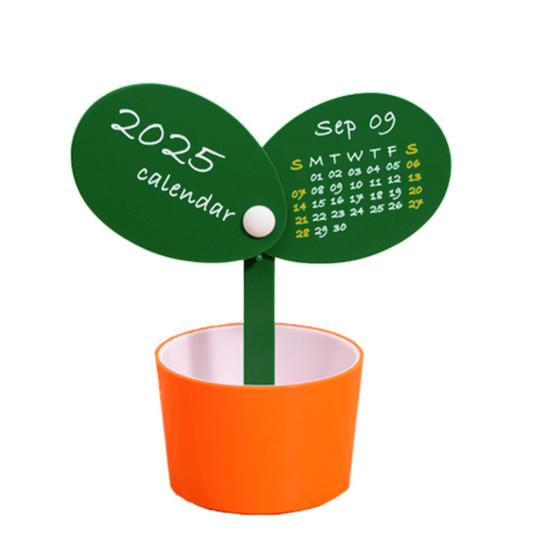 

Настольный календарь с держателем для ручек на 2025 год. Ежемесячный календарь с горшками для растений и держателем для ручек оранжевый