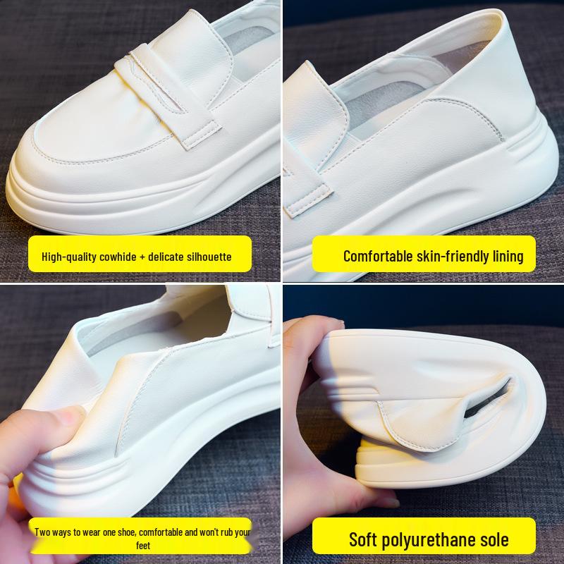 Women's White Slip-on Sports Shoes: 2026 Summer, Thick Sole, Versatile, Comfortable & Casual