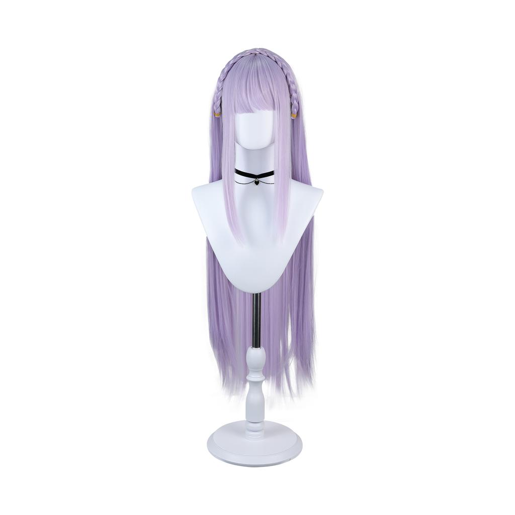 Emilia Re Zero Synthetic Cosplay Wig Long Straight Light Purple With Bangs Braided Headband Heat Resistant Full Head for Cosplay