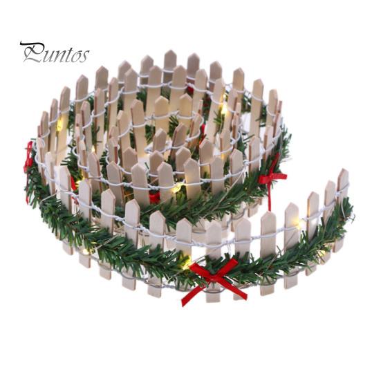 Miniatyr eventyrhagegjerde med 3 moduser LED-lys Røde sløyfer Liten kraftig tredekorasjon Mikrolandskapslayoutrekvisitter