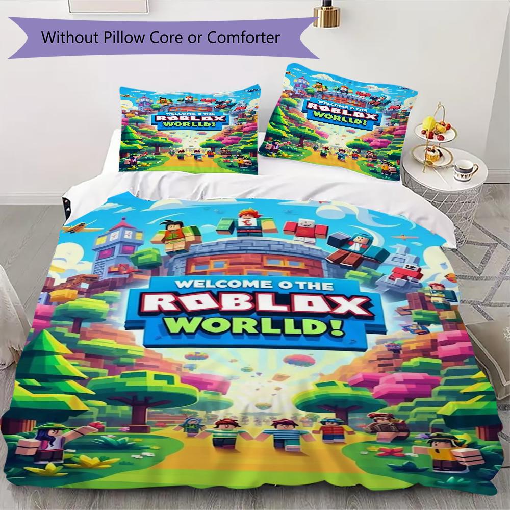 Roblox game Pattern Bedding,Quilt Set Quilt Cover Pillowcase Home Birthday Gift(1 * duvet cover + 2 * pillowcase, without core)_lx