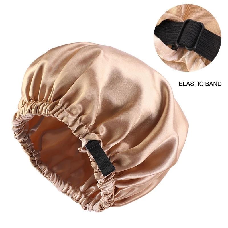 Waterproof Shower Cap Leopard Print Double Layer Elastic Shower Hair Cover Reusable Wave Point Shower Cap Bathroom Supplies