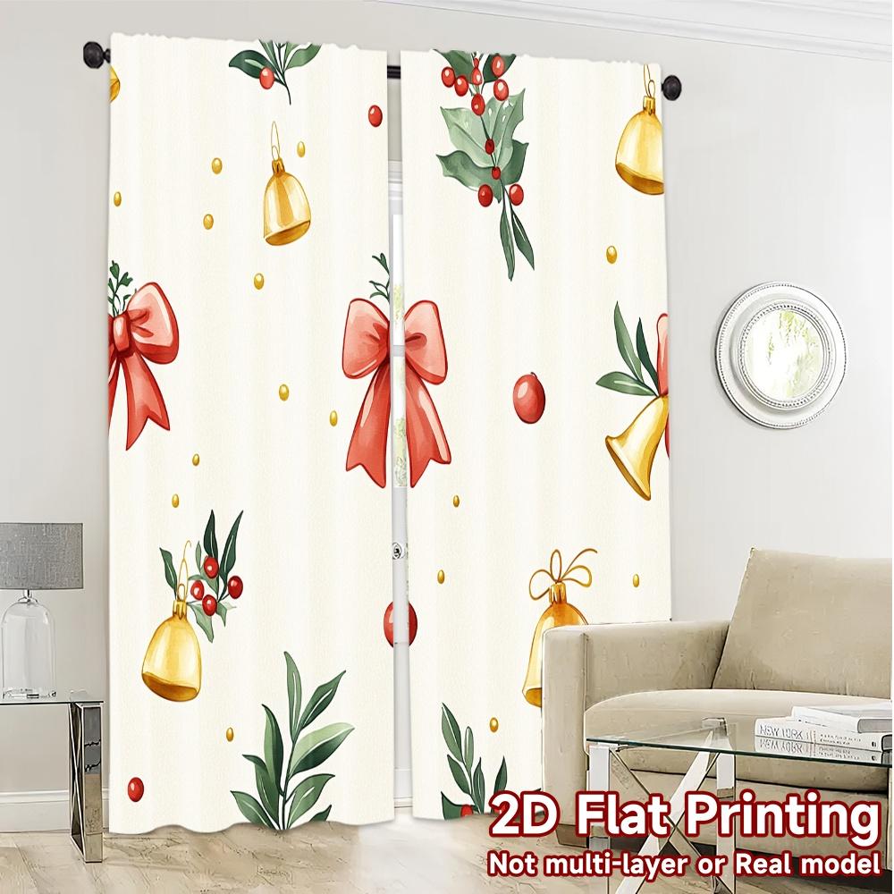 2pcs,Curtains Christmas Bells Holly Berries Baubles (4) Creative Modern Curtains Versatile Polyester Fabric Curtains Art Deco