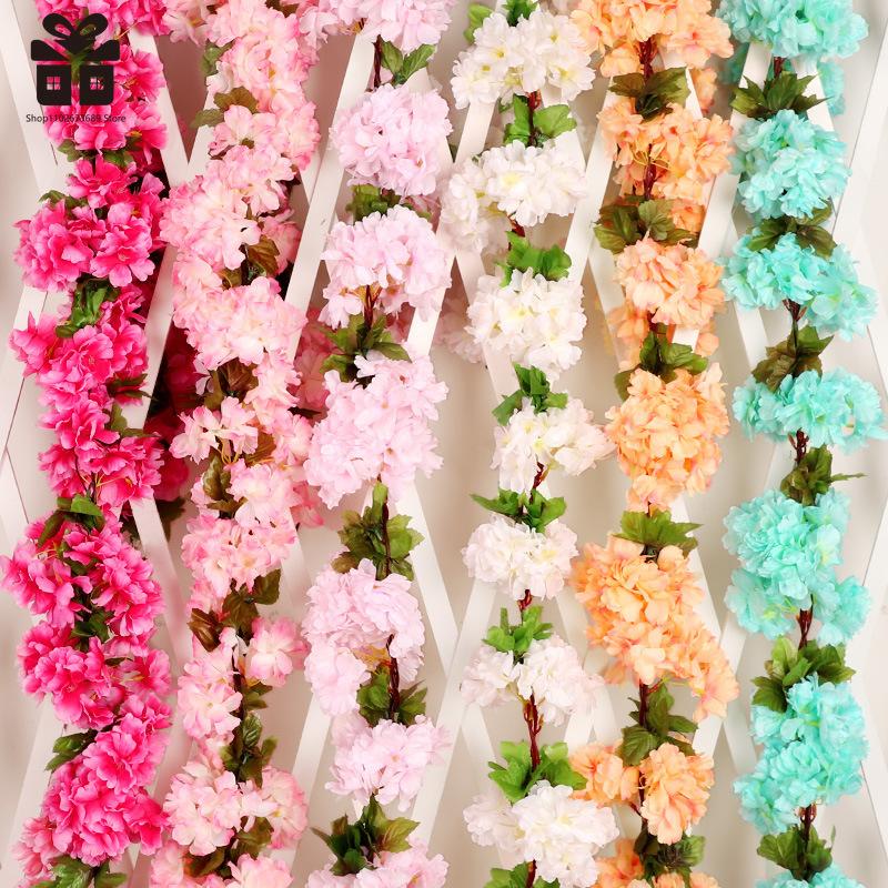 230CM Artificial Sakura Flowers Vine Wedding Garden Rose Arch Home Party Decoration Christmas Bridal Fake Silk Scrapbook Plants