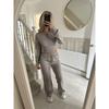 Womens Winter Casual Two-Piece Set Solid Color Zip-Up Top Straight Leg Pants Streetwear Outfit