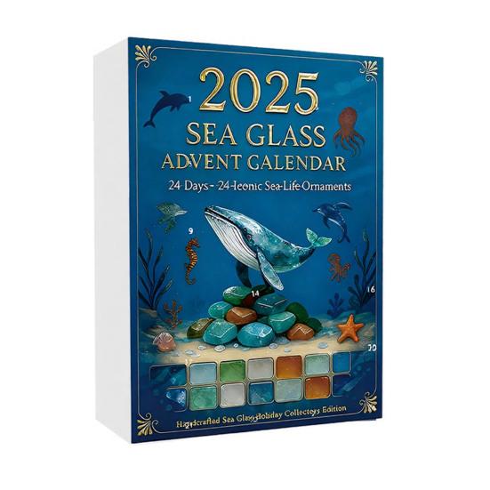 Kalendarz Adwentowy Odliczający do Świąt Bożego Narodzenia 2025 24 Dni Ozdoby Ręcznie Robione ze Szkła Morskiego Figurki Zwierząt Oceanicznych Kalendarze Adwentowe na Choinkę