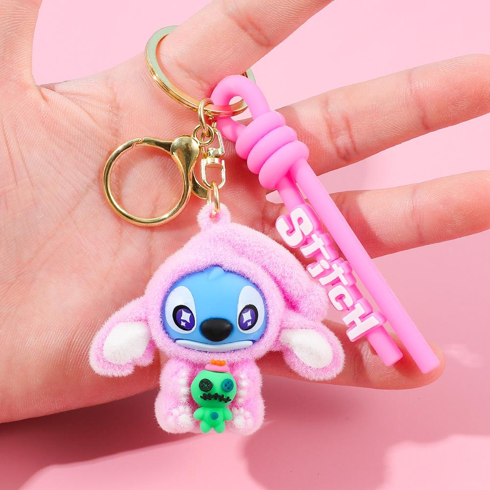 

Sitting Disney Stitch Doll Keychain External Implantation Fluff Pvc Toy Phone Ornaments Bag Charms Car Keychain Christmas Gifts