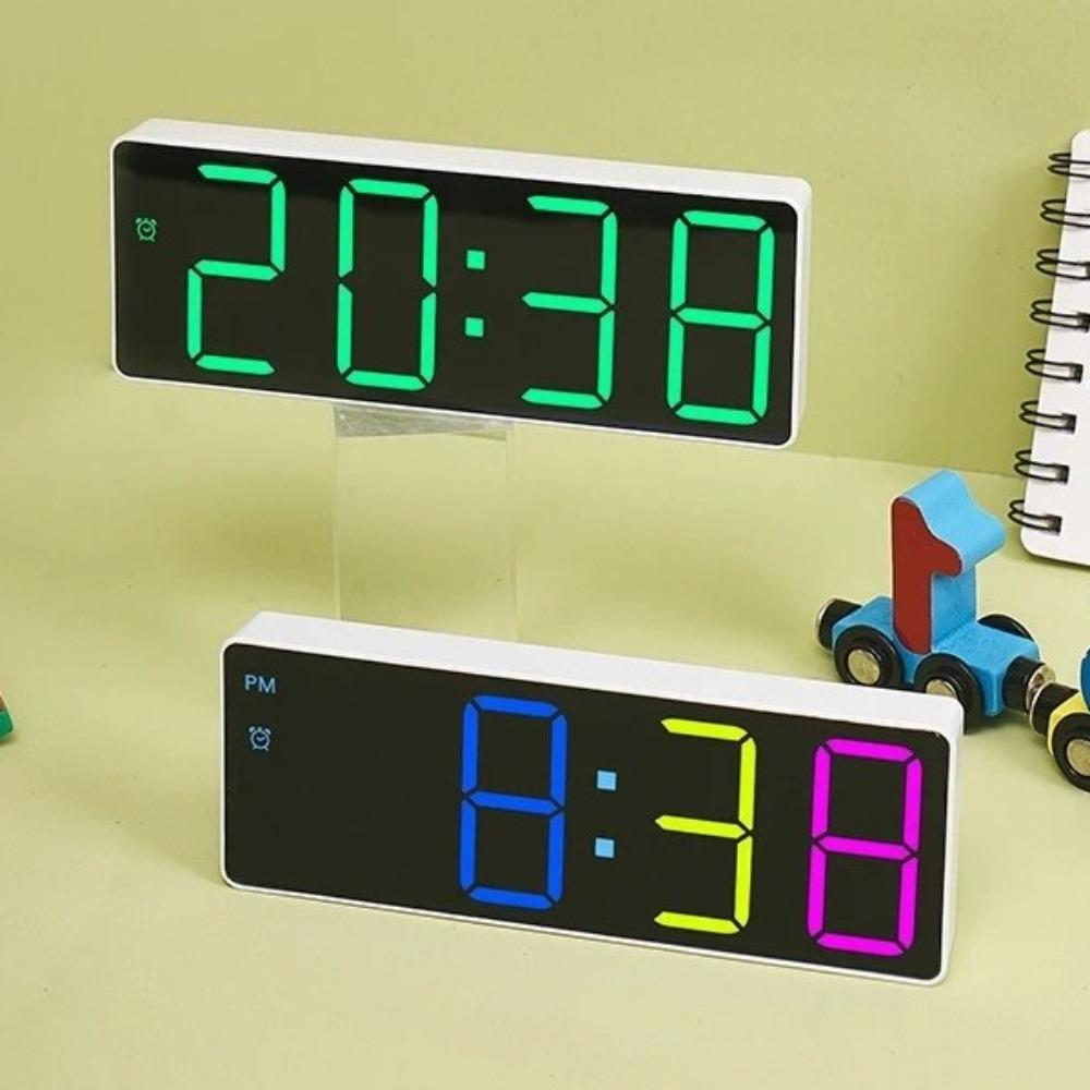 RGB Colorful Alarm Clock with Temperature Date 4 Digitals LED Digital Clock LCD Display Adjustable Brightness Electronic Clock