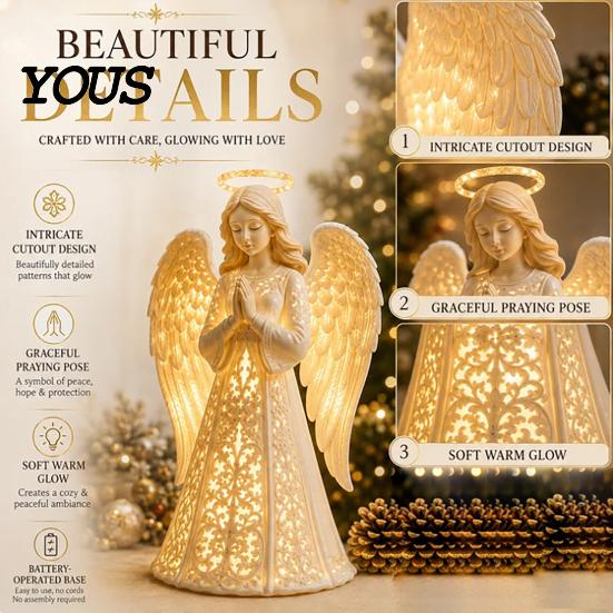 Baptism Gifts for Girls Guardian Angel Figurine with Warm LED Light Christmas Decor, Praying Glow Holiday Centerpiece Statue Tabletop Night Lamp Home