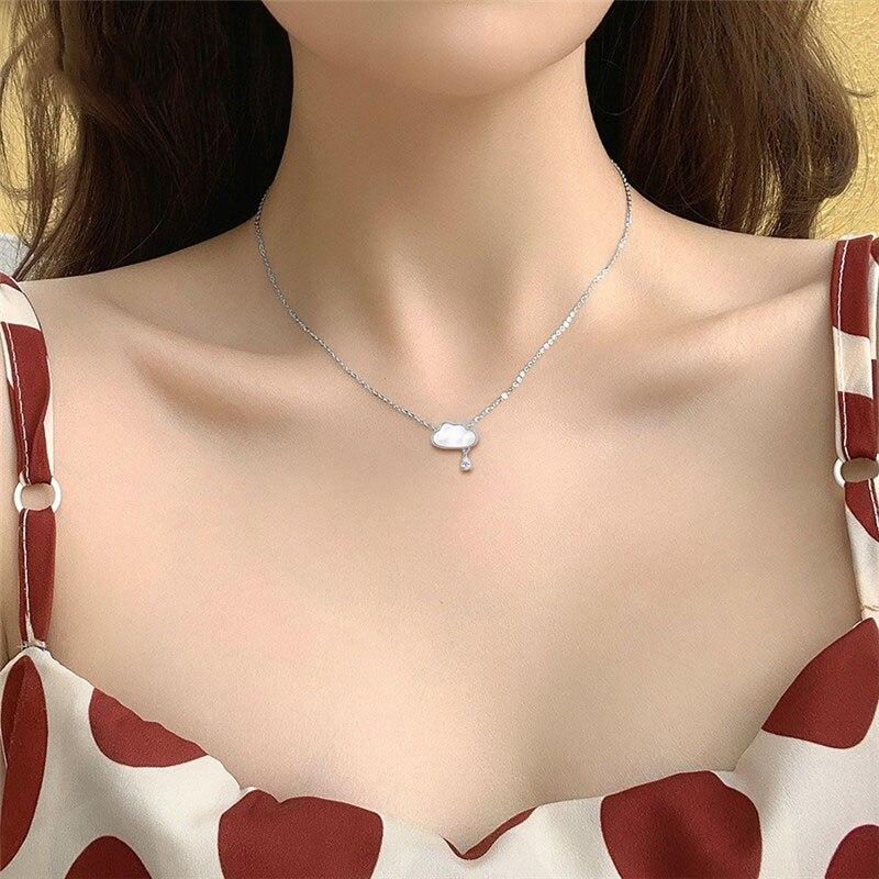 925 Sterling Silver Cloud Shell Pendant Necklace for Women Clavicle Chain Necklace Anniversary Wedding Party Jewelry Gift S-N692