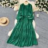 French Vintage Evening Dress Elegant Asymmetrical Ruffle O Neck Long Sleeve Lace Up Spliced Chic High Street Autumn Clothing