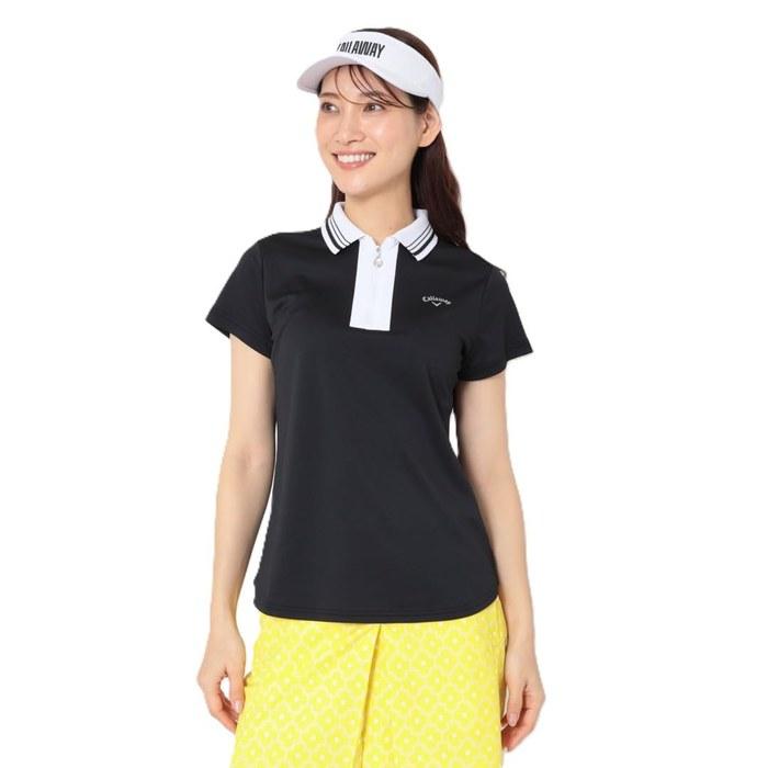 Callaway Polo Shirt C26134205 -3℃ Cool, Sweat-Wicking, UV-Cut, Half-Zip Golf, Women s, Black, LL