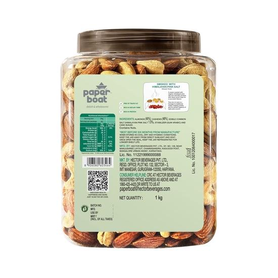 Paper Boat Premium Smoked and Roasted Nuts with Himalayan Pink Salt, Almonds & Cashews Mix, Reusable Dry Fruit Jar 1kg