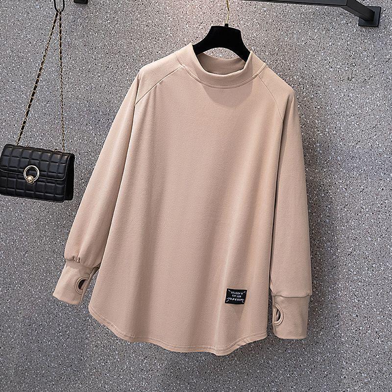 Женский плюшевый теплый базовый топ из бархата - Полувысокий воротник, Свободный крой, Стройнящий, Осенне-зимний стиль Small