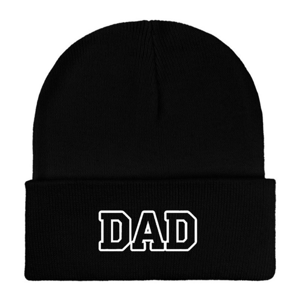 Embroidered Family Matching Cap Winter Warm Knitted Skull Cap Vintage Parent-child Cap Gifts Black DAD