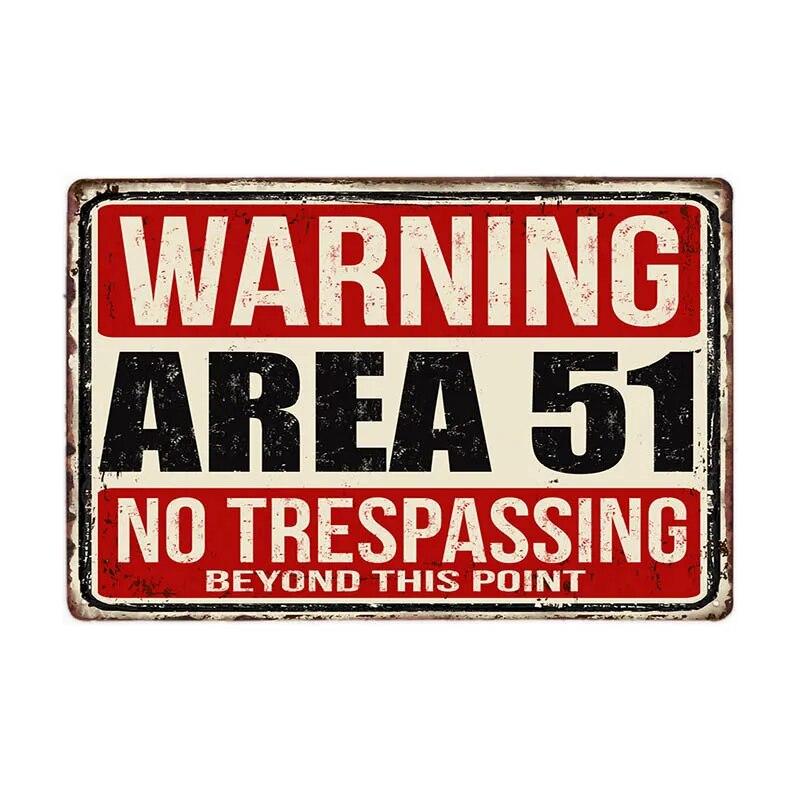 Warning Area 51 Metal Tin Sign UFO Vintage Wall Plaques Art Poster Decoration Painting Home Decor 20x30cm