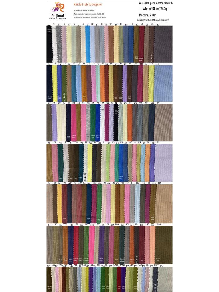 220g/260g/300g Weicher Elastischer 2x2 Gerippter Reiner Baumwollstrickstoff