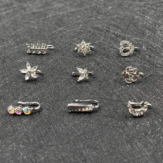 9Pcs Ear Bone Studs Flower Shape Rhinestone Jewelry Moon Non Pierced