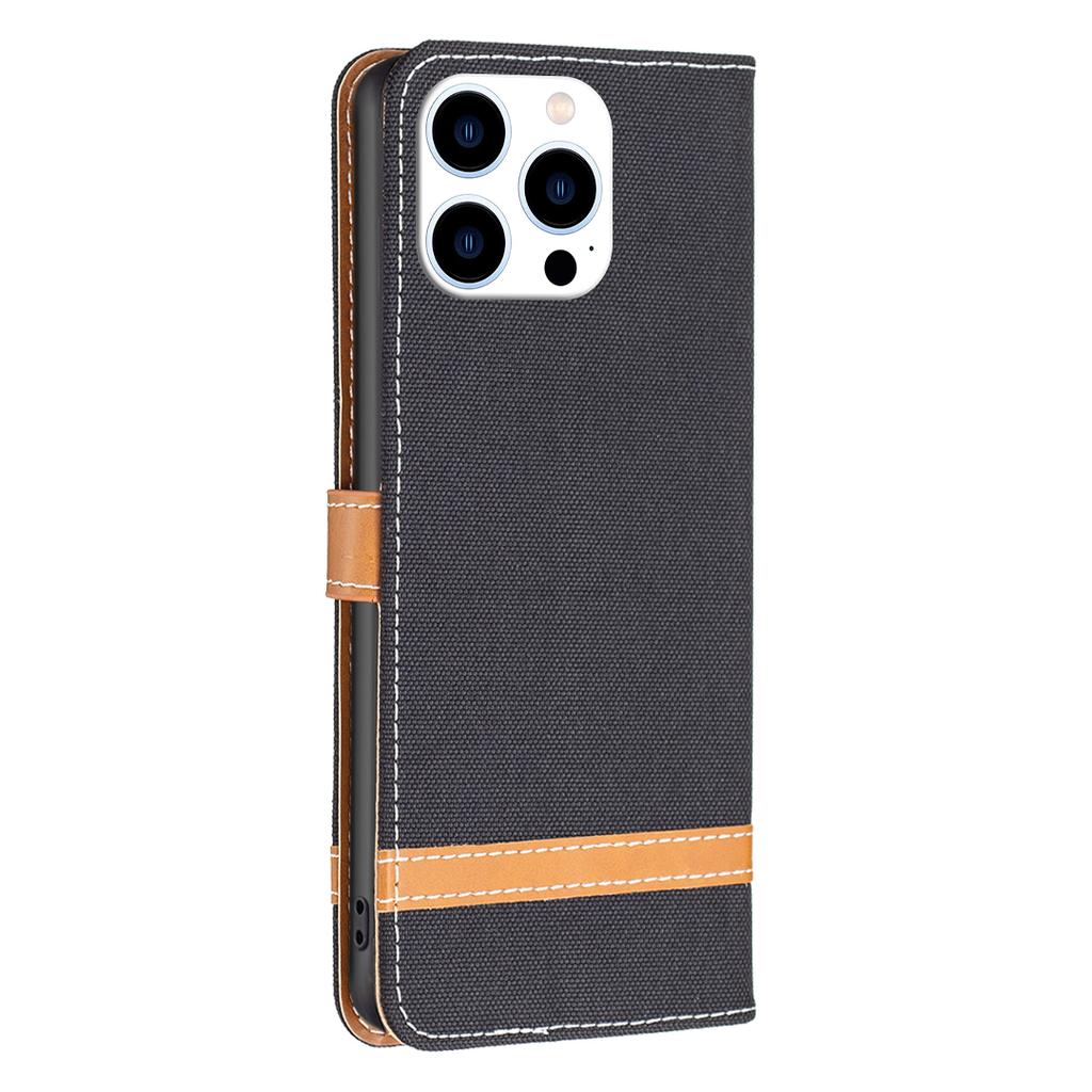 For iPhone 16 Pro Max Case Jeans Cloth Texture Leather Wallet Cover