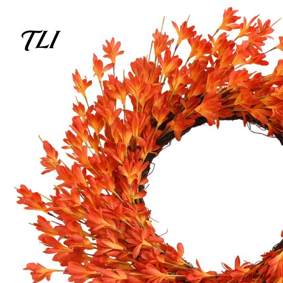 Artificial Fall Flower Wreath Fabric for Front Door, Autumn Harvest Floral Halloween Hanging Wreath, Thanksgiving Farmhouse Indoor Outdoor Porch Wall