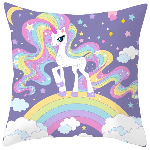 Nordic Unicorn Printed Peach Leather Velvet Pillowcase Cute Pink Horse Rainbow Cartoon Sofa Pillowcase