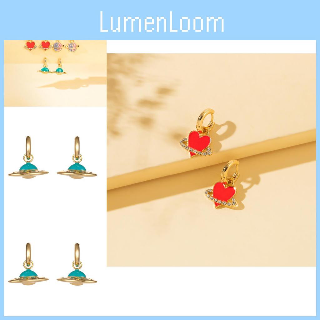 And Heart Unique Planet Alloy Earrings Fashionable Street Style Jewelry