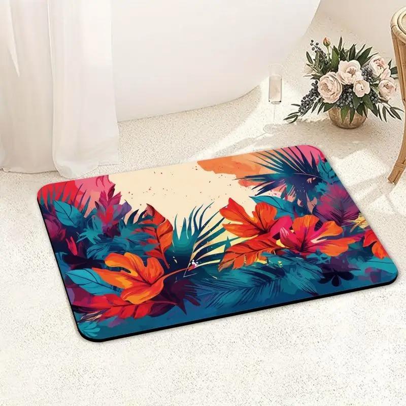 Colorful Flower Print Door Front Mat Decoration Home Bathroom Mat