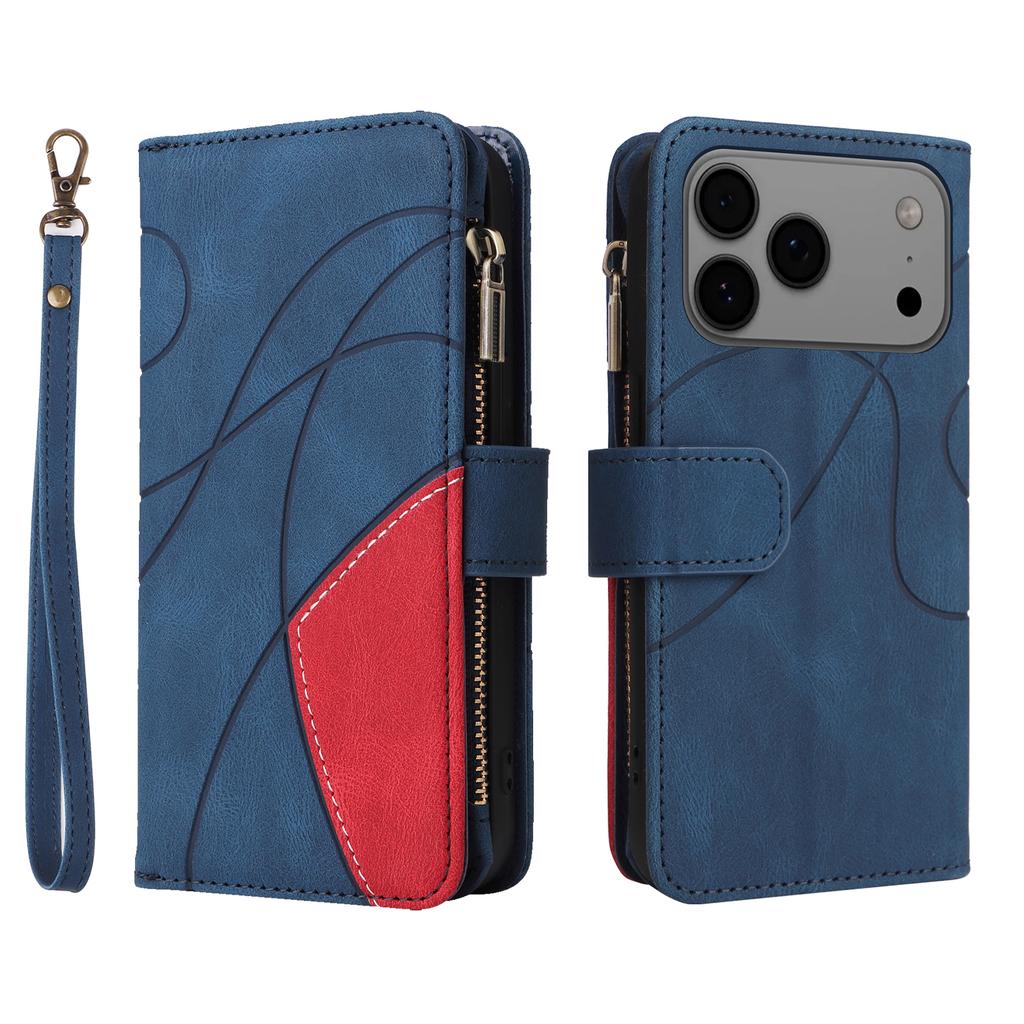 For iPhone 17 Pro Max Leather Case with Strap Zipper 9 Card Slot Phone Cover Stand