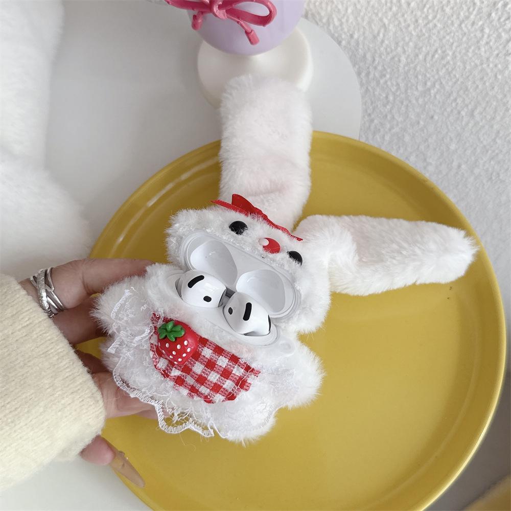 Plush strawberry rabbit for AirPods pro1 generation protective case 1 generation pro1 apple bluetooth headset case female