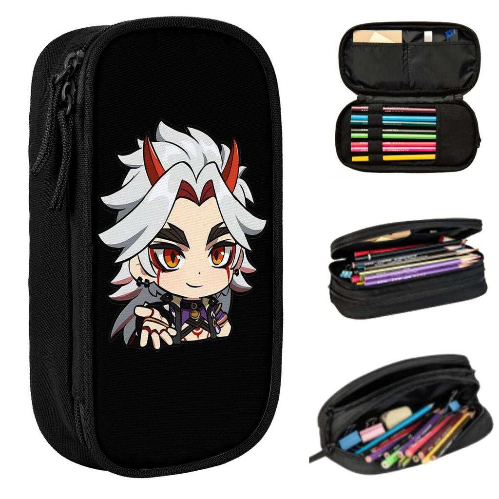 Arataki Itto Genshin Pencil Case for Students School Pen Box Pencil Bag Stationery Supplies Pen Holder Bag