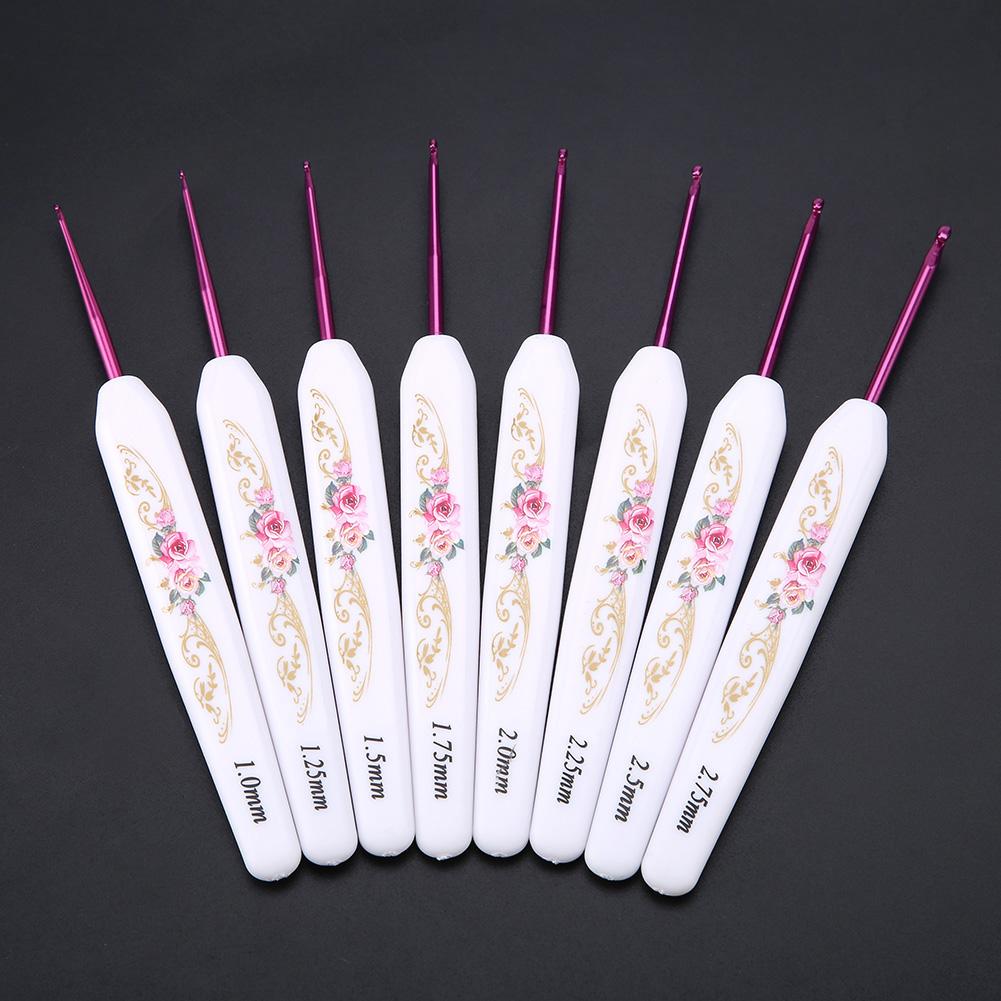 8PCS Aluminum Crochet Hook Set Knitting Needles With Soft Floral Print Plastic Handle (Large)
