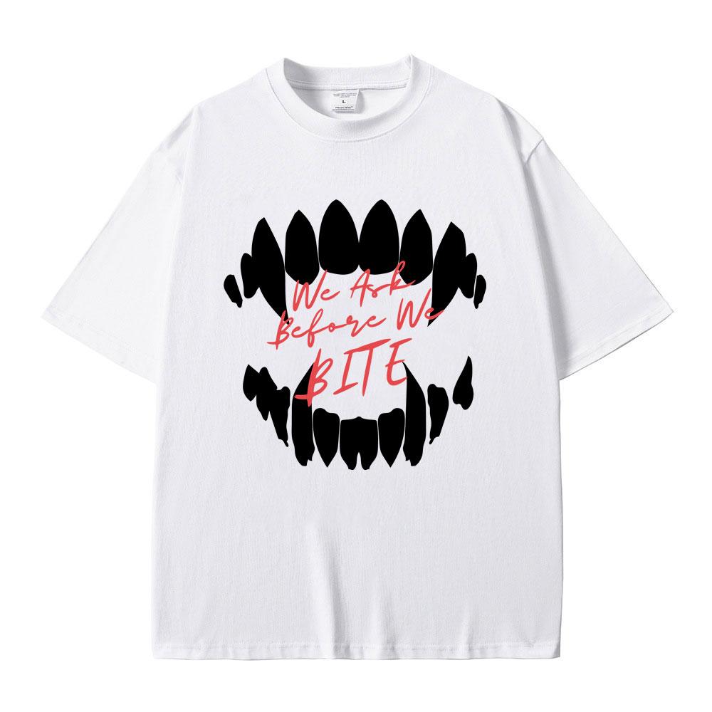 Game Baldurs Gate'3 Astarion We Ask Before We Bite Print T-shirt Men Hip Hop Vintage Gothic Tshirt Male Rock Oversized T Shirts